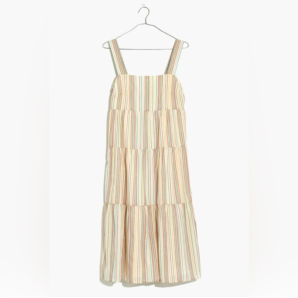 Madewell Button-Back Tiered cotton Dress in Textural Rainbow Stripe‎ size 00